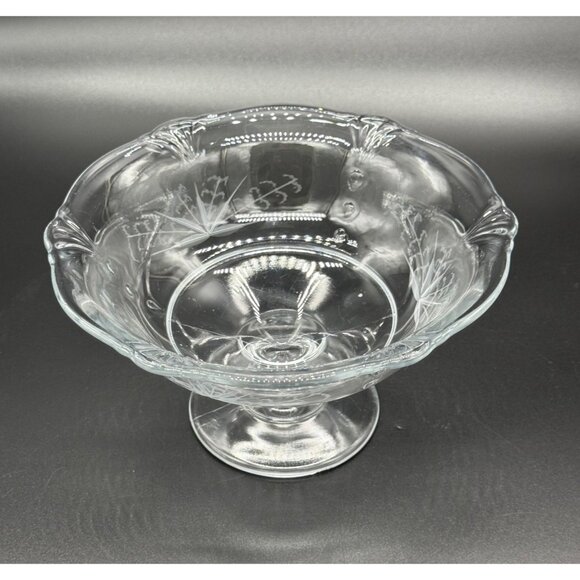 Vintage Etched Glass Pedestal Bowl With Floral Design - Picture 1 of 9